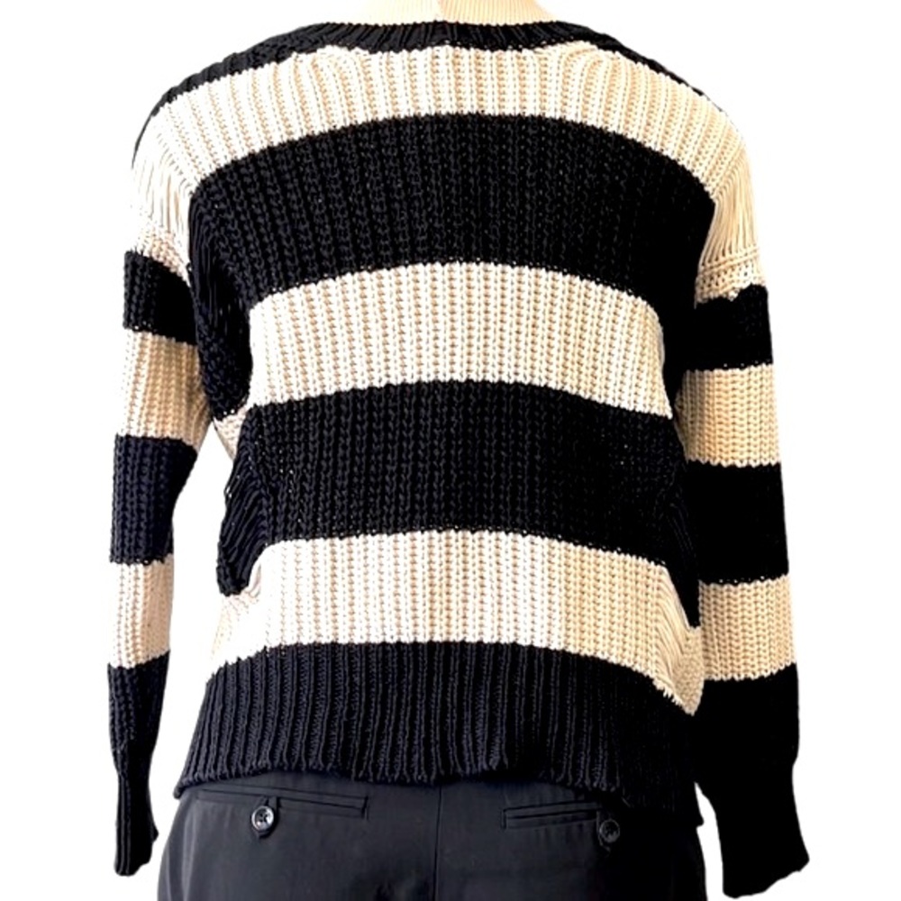 Sandro Stripe Distressed Knit Sweater, Black & Cream, size EU 2/Med, US 4-6 - Picture 14 of 16